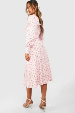 Skater Dresses|Midi Dresses*boohoo Ditsy Corset Milkmaid Midi Dress pink