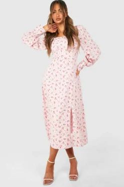 Skater Dresses|Midi Dresses*boohoo Ditsy Corset Milkmaid Midi Dress pink