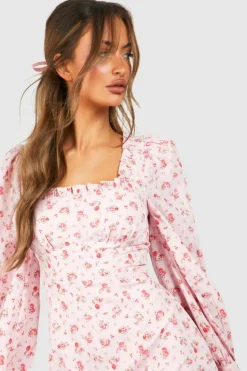 Skater Dresses|Midi Dresses*boohoo Ditsy Corset Milkmaid Midi Dress pink
