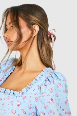 Skater Dresses*boohoo Ditsy Corset Milkmaid Mini Dress blue