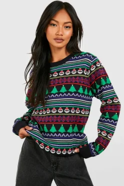 Jumpers*boohoo Ditsy Fairisle Christmas Jumper navy