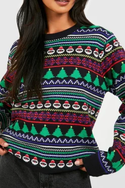 Jumpers*boohoo Ditsy Fairisle Christmas Jumper navy
