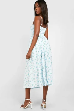 Skater Dresses|Maxi Dresses*boohoo Ditsy Floral Strappy Milkmaid Midaxi Dress blue