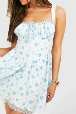 Skater Dresses|Mini Dresses*boohoo Ditsy Floral Strappy Milkmaid Mini Dress blue