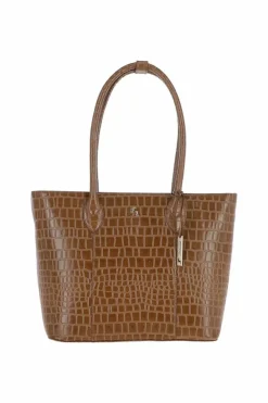 Shoulder Bags*Ashwood Leather Dolce Vita' Croc Print Real Leather Shopper Bag Tan