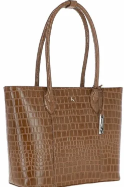 Shoulder Bags*Ashwood Leather Dolce Vita' Croc Print Real Leather Shopper Bag Tan