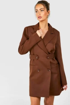 Blazer Dresses*boohoo Double Breasted Cinched Waist Blazer Dress chocolate