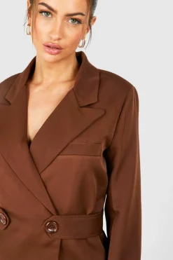 Blazer Dresses*boohoo Double Breasted Cinched Waist Blazer Dress chocolate