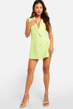 Blazer Dresses*boohoo Double Breasted Micro Mini Blazer Dress soft lime