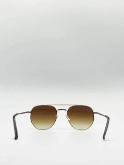 Sunglasses*SVNX Double Bridge Metal Sunglasses With Gradient Lenses Gold