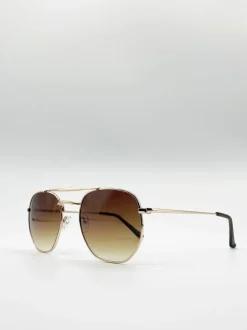 Sunglasses*SVNX Double Bridge Metal Sunglasses With Gradient Lenses Gold
