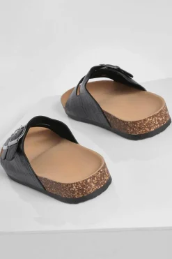 Flats|Sandals*boohoo Double Buckle Croc Footbed Slider black