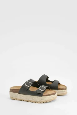 Sandals*boohoo Double Buckle Flatform Sandals black