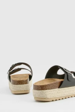 Sandals*boohoo Double Buckle Flatform Sandals black