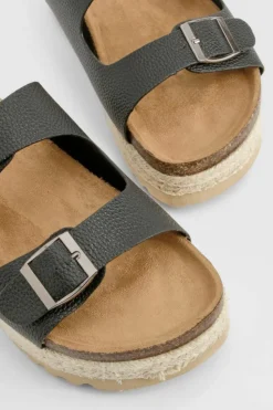 Sandals*boohoo Double Buckle Flatform Sandals black