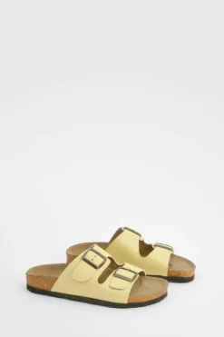 Sandals*boohoo Double Buckle Footbed Sandals lemon
