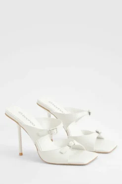 Sandals|Heels*boohoo Double Buckle Square Toe Heeled Mules white