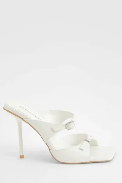 Sandals|Heels*boohoo Double Buckle Square Toe Heeled Mules white