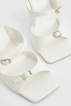 Sandals|Heels*boohoo Double Buckle Square Toe Heeled Mules white