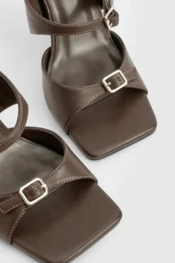 Sandals|Heels*boohoo Double Buckle Square Toe Heeled Mules chocolate
