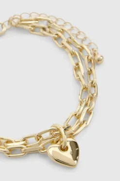 Bracelets*boohoo Double Chain Heart Pendant Bracelet gold