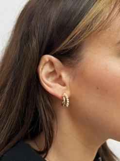Earrings*SVNX Double Conch Hoop and Pearl Earring Gold