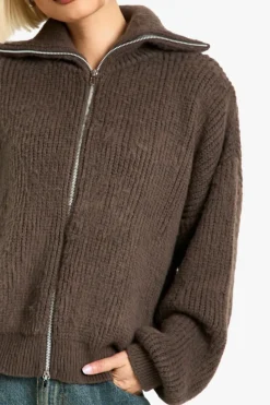 Cardigans|Jumpers & Cardigans*boohoo Double Ended Zip Up Brushed Knit Oversized Cardigan tobacco