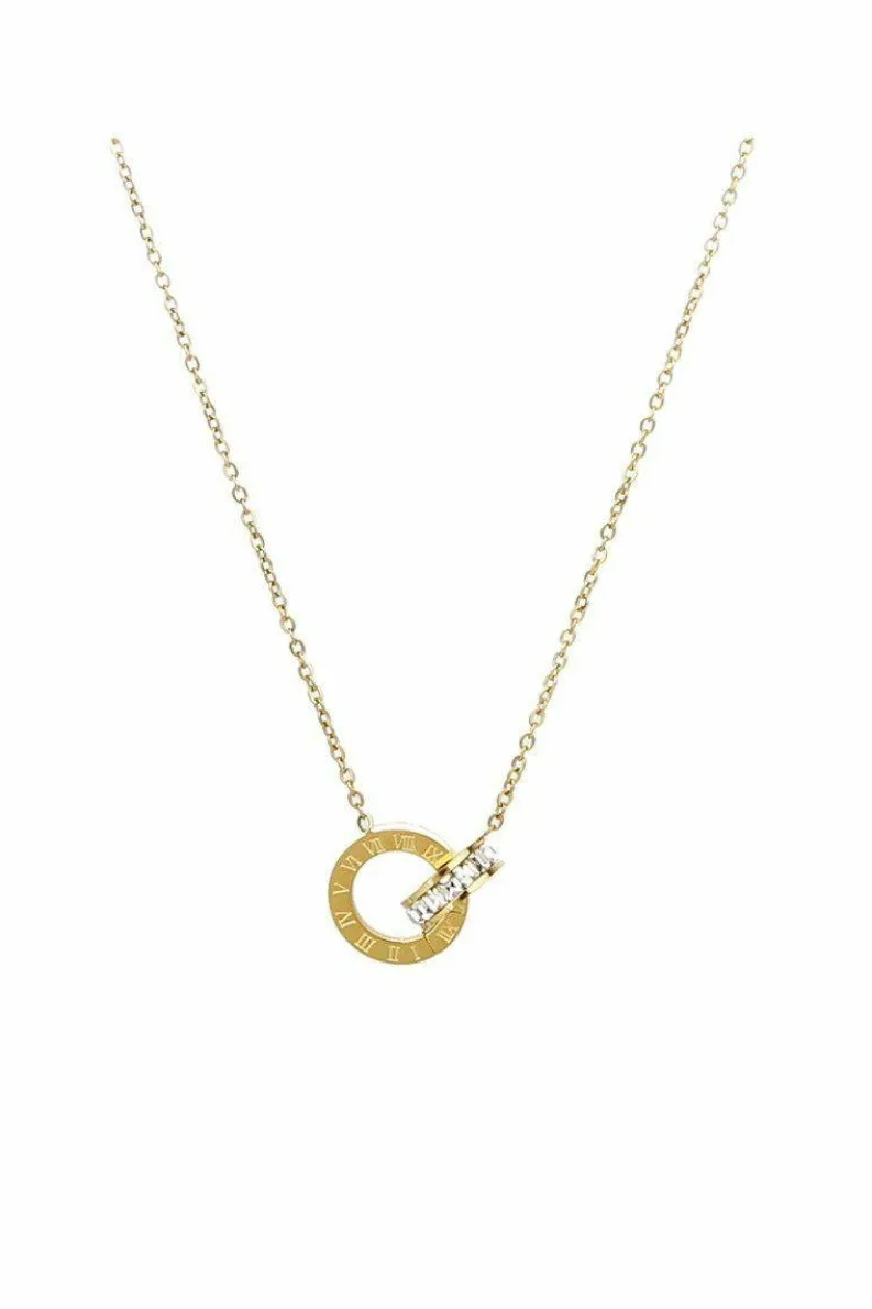 Necklaces*SVNX Double Hoop Roman Numeral Necklace in Gold