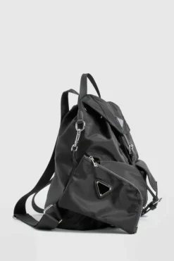 Handbags*boohoo Double Pocket Nylon Rucksack Bag black