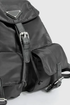 Handbags*boohoo Double Pocket Nylon Rucksack Bag black