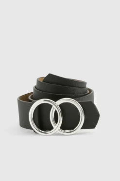 Belts*boohoo Double Silver Ring Detail Boyfriend Belt black