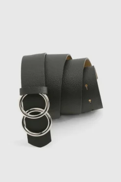 Belts*boohoo Double Silver Ring Detail Boyfriend Belt black