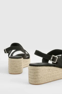 Sandals*boohoo Double Strap Chunky Flatform Sandals black