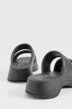 Sandals*boohoo Double Strap Chunky Platform Sliders black