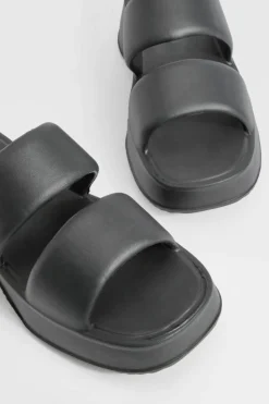 Sandals*boohoo Double Strap Chunky Platform Sliders black