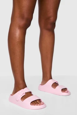 Sandals*boohoo Double Strap Chunky Sliders baby pink