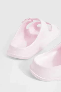 Sandals*boohoo Double Strap Chunky Sliders baby pink