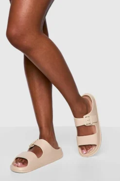 Sandals*boohoo Double Strap Chunky Sliders stone