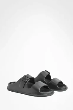 Sandals*boohoo Double Strap Chunky Sliders black
