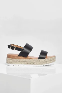 Flats|Sandals*boohoo Double Strap Espadrille Flatforms black