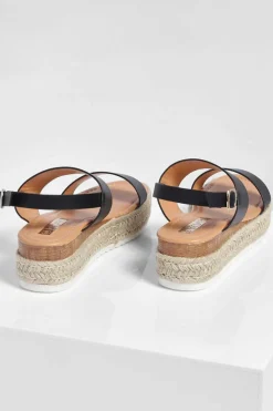 Flats|Sandals*boohoo Double Strap Espadrille Flatforms black