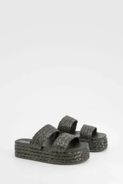 Sandals*boohoo Double Strap Woven Flatform Sandals black