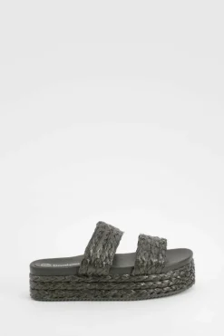 Sandals*boohoo Double Strap Woven Flatform Sandals black