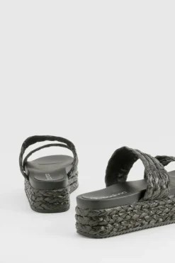 Sandals*boohoo Double Strap Woven Flatform Sandals black