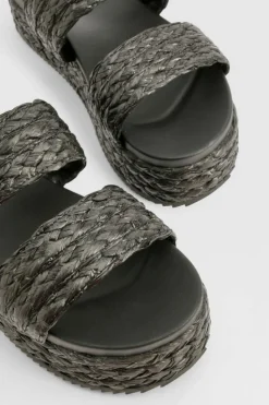Sandals*boohoo Double Strap Woven Flatform Sandals black