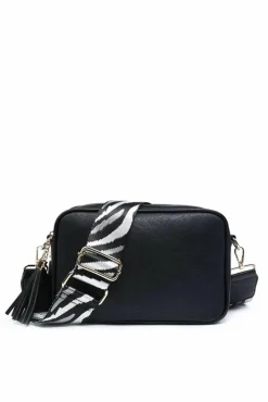 Cross-Body Bags*Kitise Double Tassel Zip Compartments Crossbody Bag With Canvas Wide Strap Black