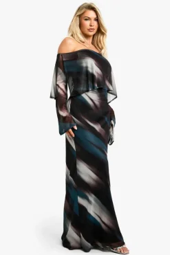 Maxi Dresses*boohoo Drape Abstract Printed Mesh Maxi Dress multi