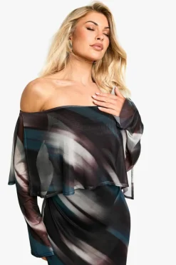 Maxi Dresses*boohoo Drape Abstract Printed Mesh Maxi Dress multi