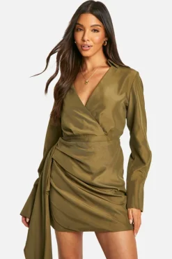 Shirt Dresses*boohoo Drape Detail Shirt Dress khaki