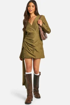 Shirt Dresses*boohoo Drape Detail Shirt Dress khaki